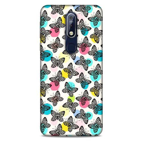 Nokia 7.1 Kılıf Kelebek Etkisi (36) Glitter Kılıf Sarı Pembe