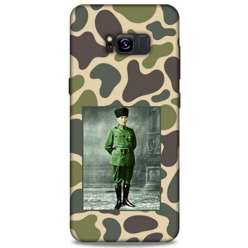 Samsung Galaxy S8 Plus Kılıf Atatürk (15) Antişok Kılıf Kamuflaj Kahverengi