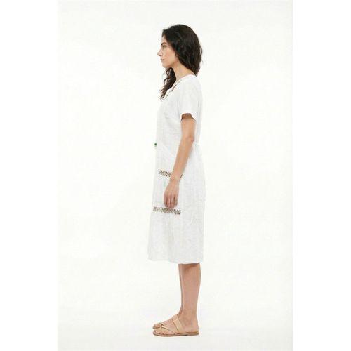 Kısa Kol Aynur Bisiklet Yaka Cepli Yazlık Vual Kısa Elbise Beyaz Byz