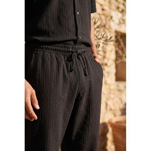 Calvert Tensel Pamuk Kumaş Çizgili Relaxed Fit Erkek Pantolon - Siyah