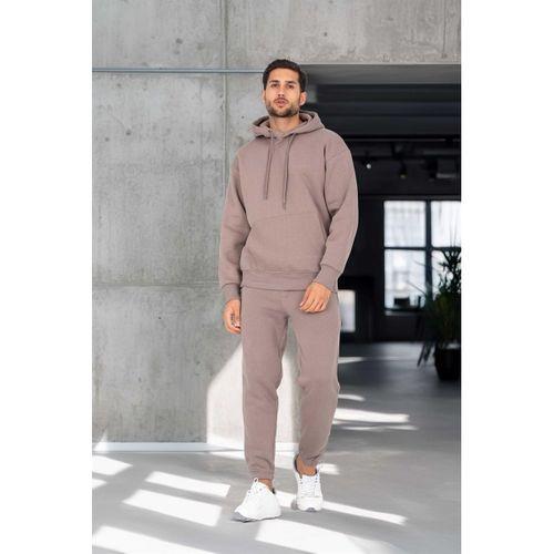 Şardonlu Kanguru Cepli Sweatshirt - 3 İplik Şardonlu Lastik Paça Erkek Eşofman Altı- Eşofman Takımı - Vizon
