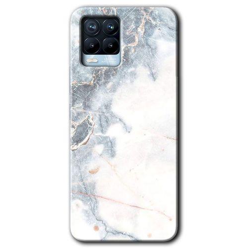 Realme 8 Kılıf Baskılı Kapak - White Marble + 5D Tam Kaplayan Cam