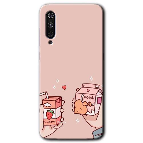 MRCİLETİSİM Xiaomi Mi 9 Kılıf HD Desen Baskılı Arka Kapak+Temperli Cam - Meyveli Süt