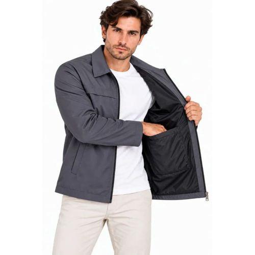 Erkek Su İtici Rüzgar Keser Astarlı Tam Fermuarlı 4 Mevsim Regular Fit Mont Ceket - Füme