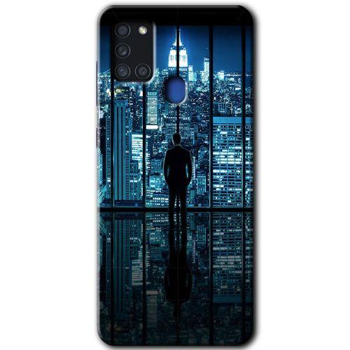 MRCİLETİSİM MRCİLETİSİM Samsung Galaxy A21s Kılıf HD Desen Baskılı Arka Kapak + Temperli Cam - Şehir Manzarası