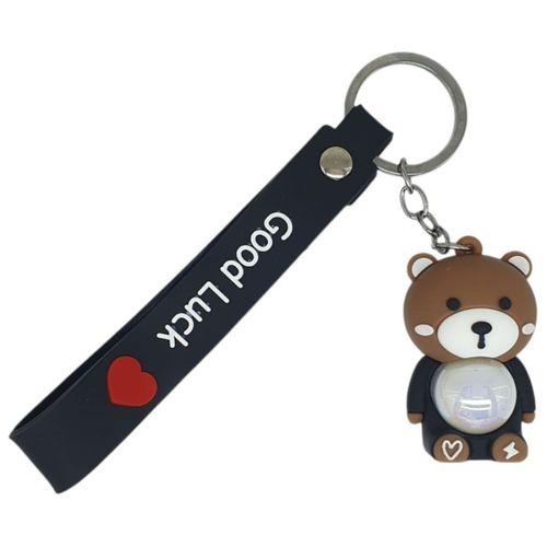 Figürlü ve Işıklı Silikon Anahtarlık - Ayıcık - Siyah