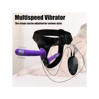 Mor Double Dong Titreşimli Belden Bağlamalı Çift Taraflı Bisex Dildo Vibratör