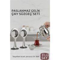 Çay Süzgeci Seti - 3 Parça Profesyonel ve Kulplu Demlik Filtresi Paslanmaz Çelik 718934