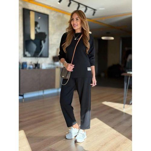 Kadın Uzun Kollu Bisiklet Yaka Viskon Iki Iplik Bluz Ve Pantolon Ikili Takım