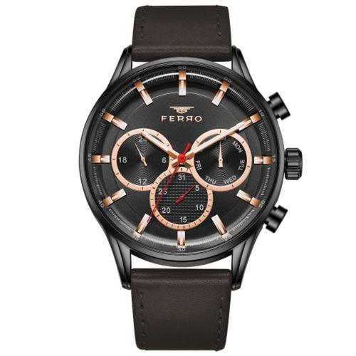 Ferro 44 mm Kahverengi Siyah Deri Kordon Erkek Kol Saati FM11025B-X FM11025B-X