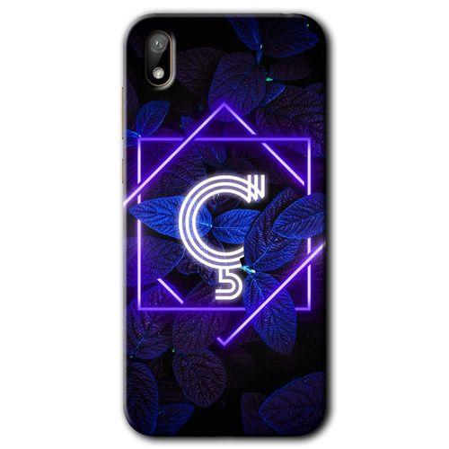 Huawei Y5 2019 Kılıf HD Desen Baskılı Arka Kapak - Dark Neon Yaprak Ç Harfi