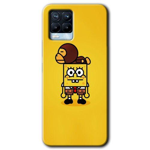 Realme 8 Kılıf Baskılı Kapak - Sünger Bob + 5D Tam Kaplayan Cam