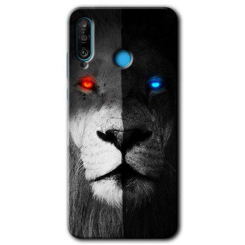 Huawei P30 Lite Kılıf Baskılı Kapak - Fire and Ice Lion +Tam Kaplayan Mat Seramik