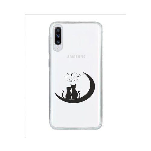 Kedicikler Tasarımlı Samsung A70 Şeffaf Telefon Kılıfı