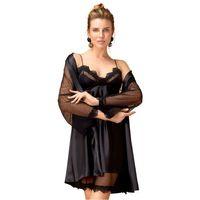 Dantel Detaylı Saten Gecelik Ve Sabahlık Takımı Kimono Set