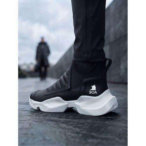 BA0401 Bağcıksız Rahat Yüksek Taban Siyah Erkek Spor Yarım Bilek Bot