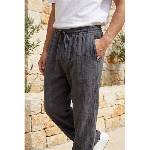 Hafif ve Rahat Müslin Baggy Erkek Pantolon - Füme