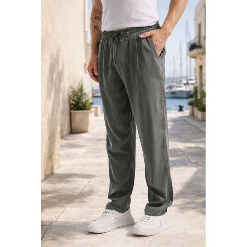 Magnus Tensel Kumaş Relaxed Fit Beli Lastikli Yazlık Erkek Pantolon - Çam Yeşili