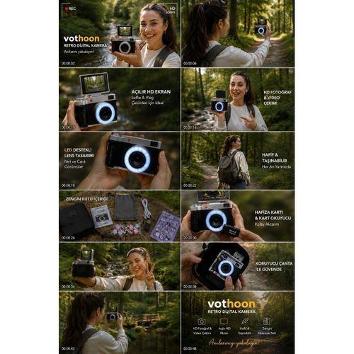 4k Çantalı Dijital Retro Video Kamera 48mp 16x Zoom Işıklı (32gb) Kart Dijital Fotoğraf Makinesi Beyaz