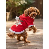 Yılbaşı Köpek Kıyafeti Yıldız Desenli Kırmızı Polar | Kapüşonlu Noel Köpek Kostümü | Küçük Irklar İçin