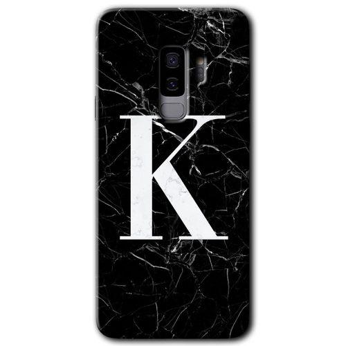 Galaxy S9 Plus Kılıf HD Desen Baskılı Arka Kapak - Siyah Mermer Desenli K Harfi
