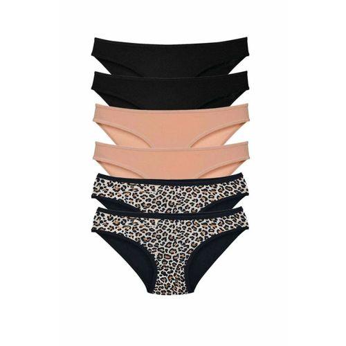 6 Adet Likralı Kadın Slip Külot Leopar Siyah Ten