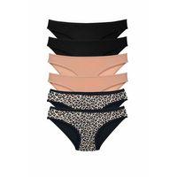 6 Adet Likralı Kadın Slip Külot Leopar Siyah Ten