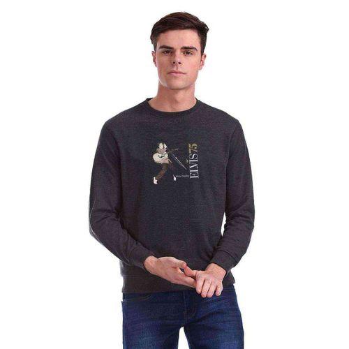 Elvis Presley Baskılı Füme Antrasit Erkek Sweatshirt
