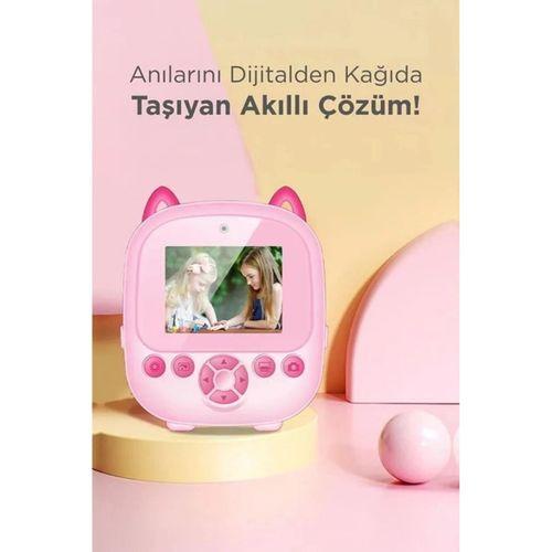 Dijital Video Fotoğraf App Destekli Çocuk Kamerası Termal Resim Kağıt Baskılı Yazıcı Pembe