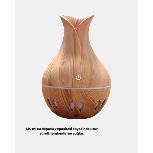 Ahşap Desenli Aromaterapi Difüzör 130 Ml Ultrasonik Ve 7 Renk Led Işıklı