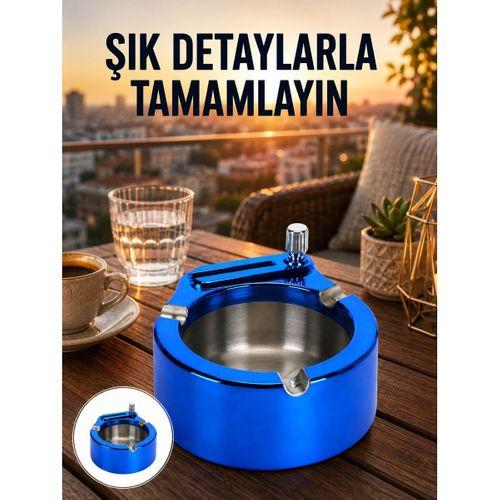 Yuvarlak Metal Küllük Çakmak Entegreli Dayanıklı Yapı Yeni Nesil