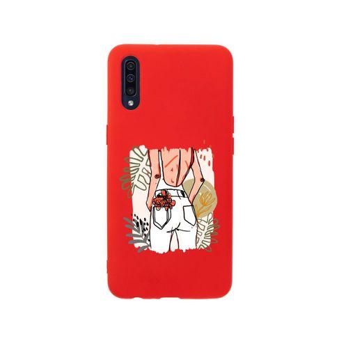 Samsung A50 Woman With Flowers Premium Silikonlu Kırmızı Telefon Kılıfı