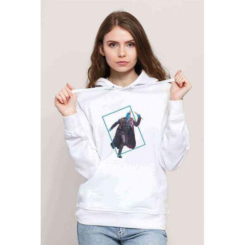 Yondu Star L Baskılı Beyaz Kadın Kapşonlu Sweatshirt