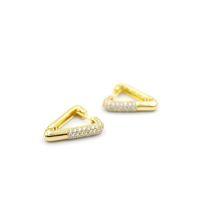 Taşlı Üçgen Küpe - 14K Altın