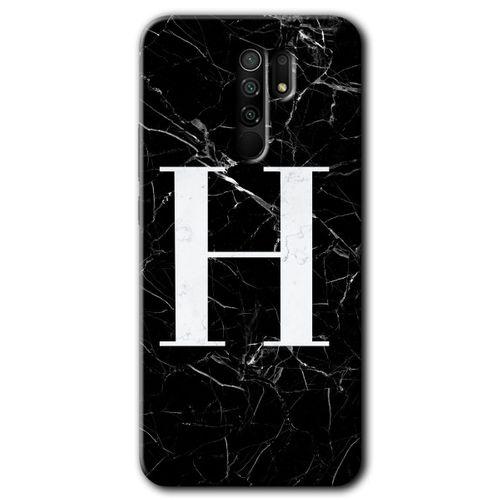 Potkal Hediye Fabrikası Xiaomi Redmi 9 Kılıf HD Desen Baskılı Arka Kapak - Siyah Mermer Desenli H Harfi