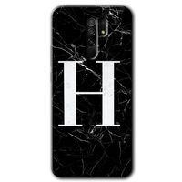Potkal Hediye Fabrikası Xiaomi Redmi 9 Kılıf HD Desen Baskılı Arka Kapak - Siyah Mermer Desenli H Harfi