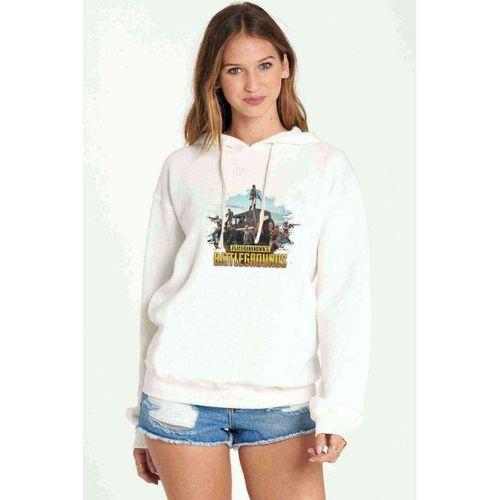 Pubg Baskılı Beyaz Kadın Kapşonlu Sweatshirt