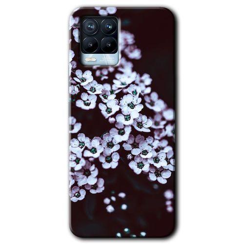 MRCİLETİSİM Realme 8 Kılıf Baskılı Kapak - Beyaz Çiçek + 5D Tam Kaplayan Cam