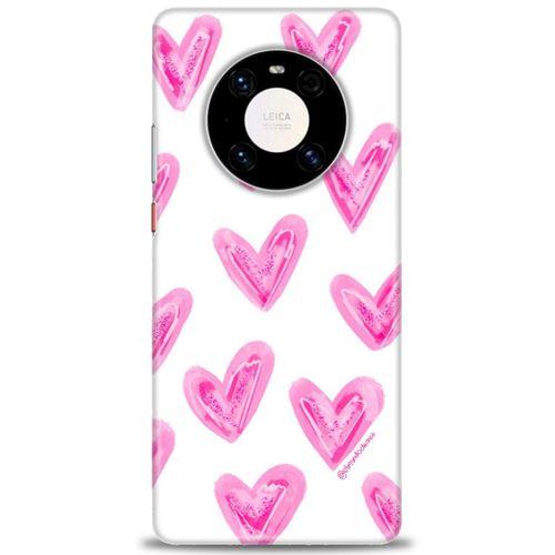 Huawei Mate 40 Pro Kılıf HD Baskılı Kılıf - Pembe Kalpler + Tam Ekran Koruyucu