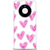 Huawei Mate 40 Pro Kılıf HD Baskılı Kılıf - Pembe Kalpler + Tam Ekran Koruyucu