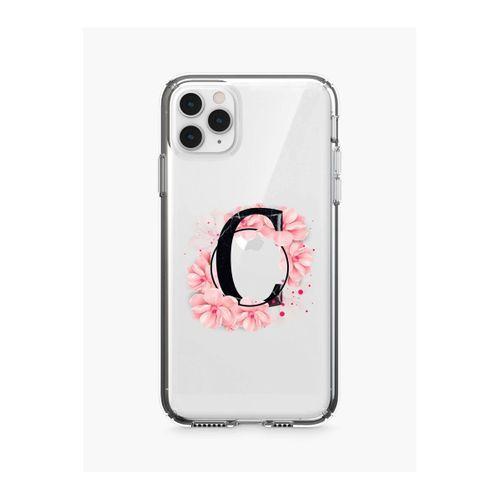 iPhone 11 Pro Max Pembe Çiçek Desen C Harfli Şeffaf Kılıf
