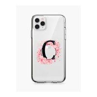 iPhone 11 Pro Max Pembe Çiçek Desen C Harfli Şeffaf Kılıf