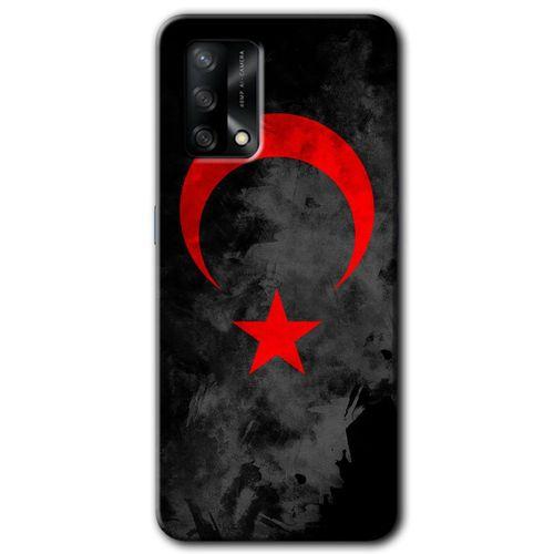 BeRa Aksesuar Oppo A74 Kılıf Baskılı Kapak - Black Ayyıldız +Tam Kaplayan Mat Seramik