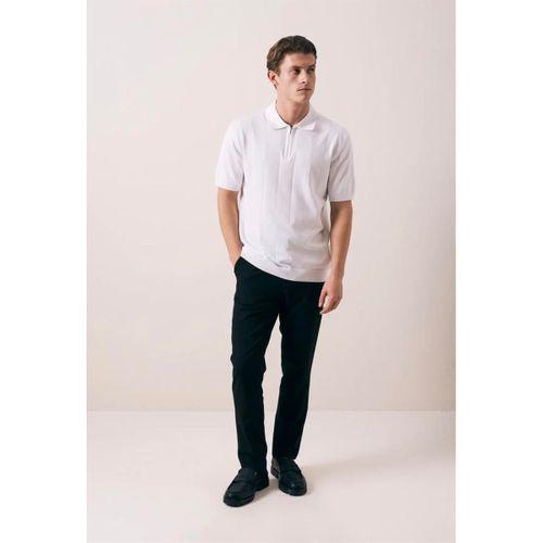 Ritchie Fermuarlı Polo Yaka Dikey Çizgili Kısa Kollu İnce Triko Erkek T-Shirt - Ekru