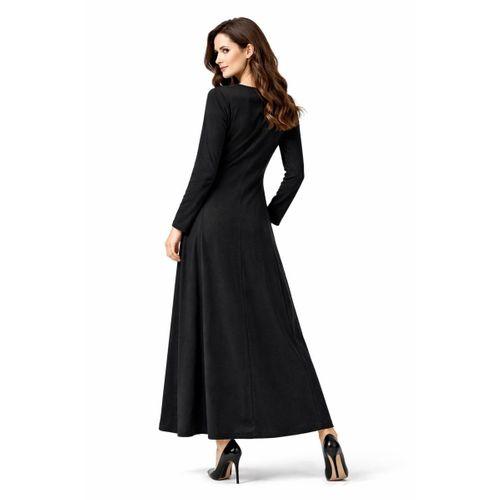 Kadın Siyah Taşlı  Uzun Kol Likralı Viskon Elbise BGL-ST05326