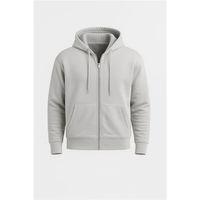 İçi Peluş Üç İplik Kumaş Oversize Fermuarlı Kapüşonlu Sweatshirt- Mineral Gri