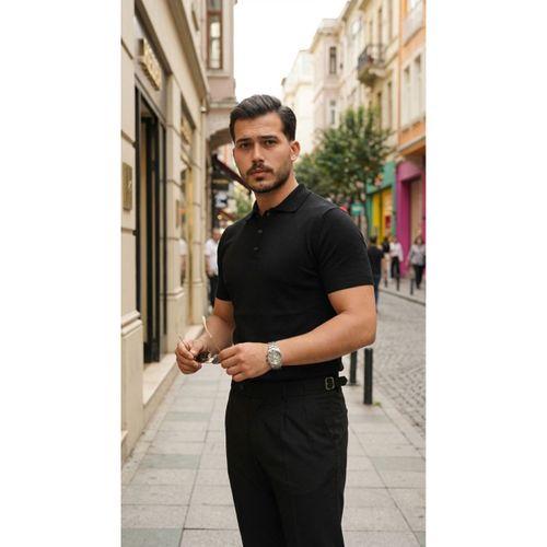 Erkek Düğme Yakalı Kısa Kollu Pamuk Triko Tişört