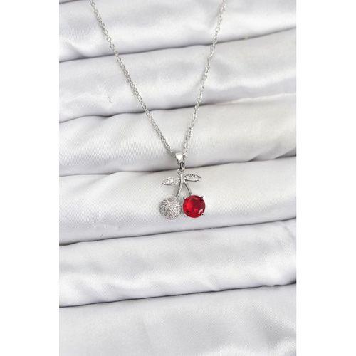 316L Çelik Zincir Gümüş Renk Kiraz Model Zirkon Taşlı Kadın Kolye