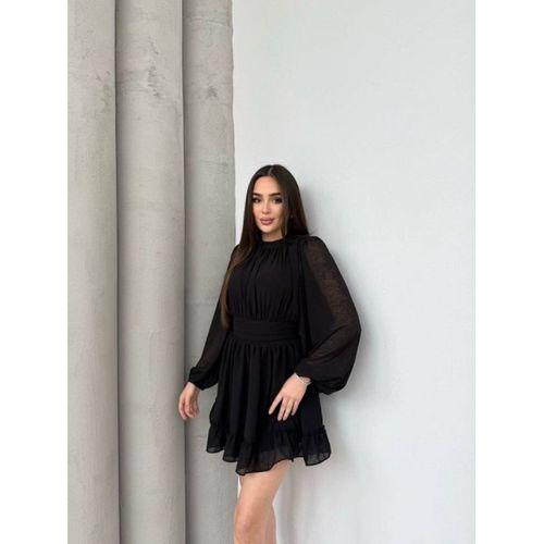 Kadın Yarım Balıkçı Yaka Kolları Transparan Astarlı Full şifon Elbise