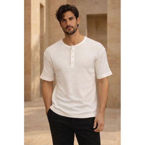 Roth Relaxed Fit Günlük Henley Yaka Waffle Kumaş Yazlık Kısa Kollu T-Shirt - Ekru
